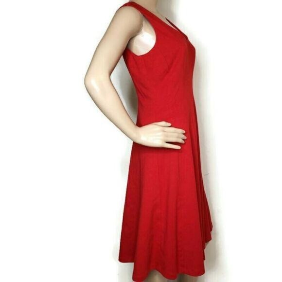 Nine West Red Sleeveless A-Line Dress with fitted bust Size 8 classic classy - Picture 3 of 8